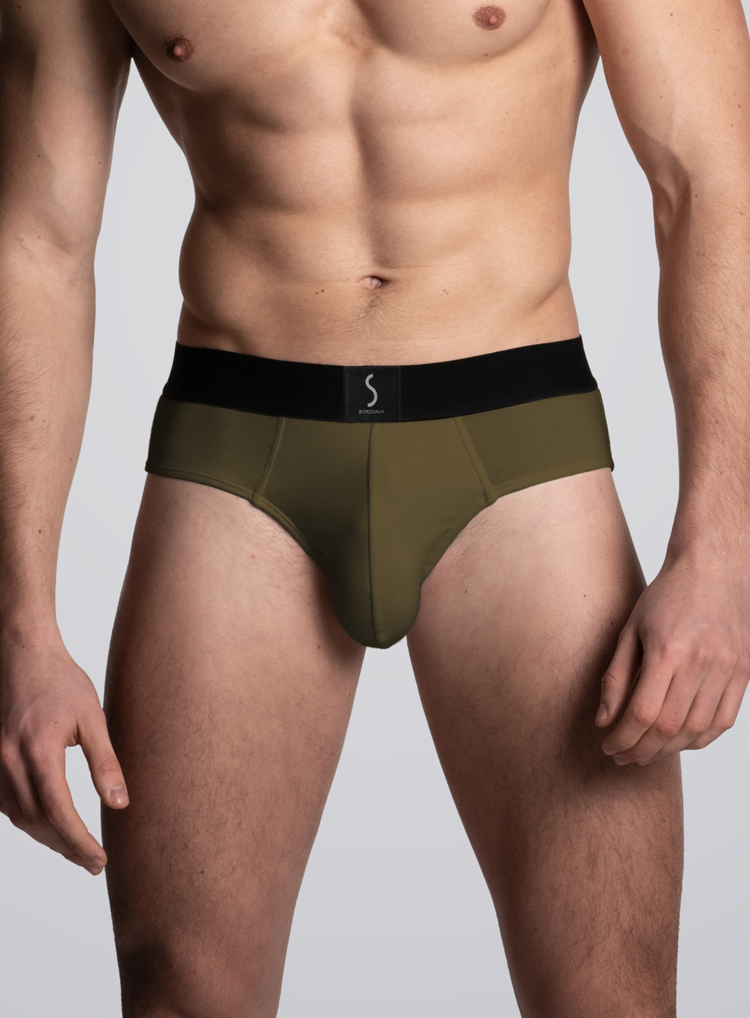 Aumale - Slip vert kaki taille basse pour homme avec ceinture noir — S BORDEAUX®